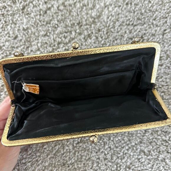 Vintage Walburg Black and Gold Floral Tapestry Clutch Purse - Picture 2 of 5